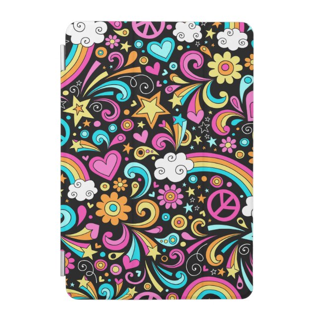60's Peace and Love Hippie Hearts iPad Cover  (Front)