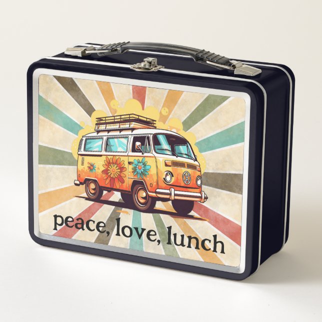 60s Peace Hippie Hippy Metal Lunch Box (Front)