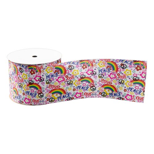 60s Peace Sign Retro Grosgrain Ribbon