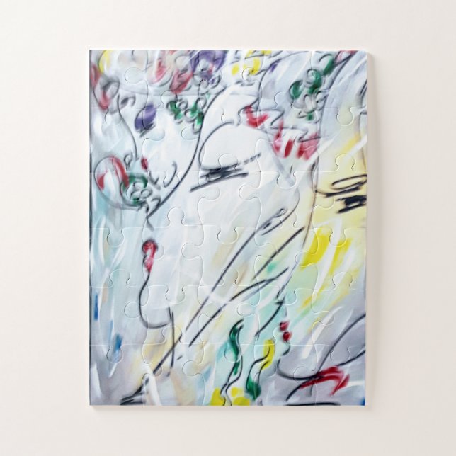 60s Peter Max colorful watercolor Profiles drawing Jigsaw Puzzle (Vertical)