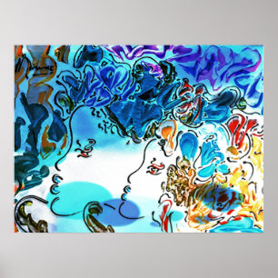 60s Peter Max style colorful watercolor Profiles Poster