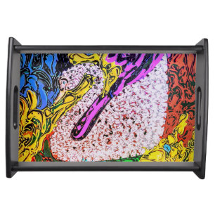 60s Peter Max style colorful watercolor Swan Serving Tray