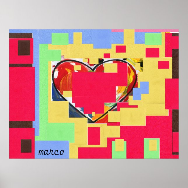 60s Peter Max style Heart collage Painting Poster (Front)