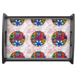 60s PeterMax style colorful watercolor Daisy balls Serving Tray