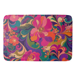 60s Pyschedelic Floral Luxe Jewel Tone Bath Mat