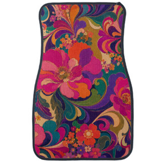 60s Pyschedelic Floral Luxe Jewel Tone Car Floor Mat