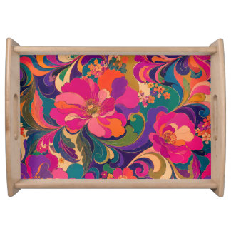 60s Pyschedelic Floral Luxe Jewel Tone Serving Tray