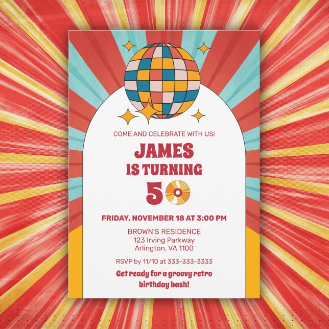 60s Retro 50th 60th 70th Adult Birthday Groovy Invitation (Creator Uploaded)