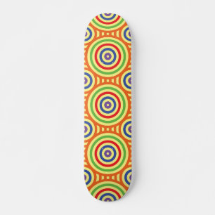 60s Retro Circular Geometric Pattern. Red, Green S Skateboard