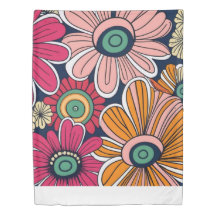 60's Retro Groovy Mod Flowers In Pink Orange and Y