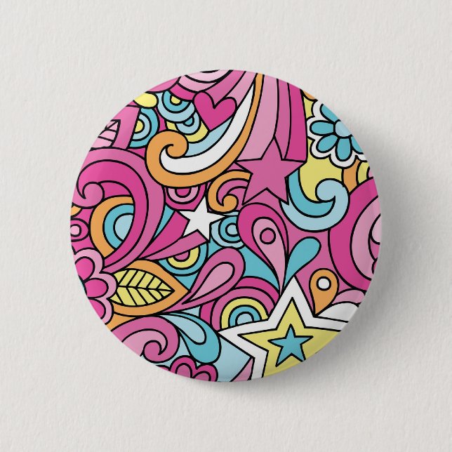 60s Retro Hippy Peace Pattern Pinback Button (Front)