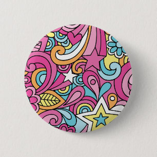 60s Retro Hippy Peace Pattern Pinback Button