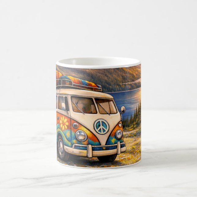 60s Retro Traveler Hippie Bus Camper Van Lake Life Coffee Mug (Center)