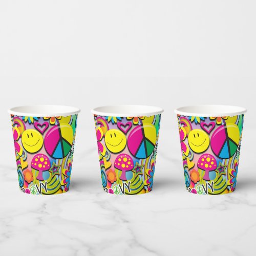 60s Sixties Colorful Flower Power Birthday Party Paper Cups