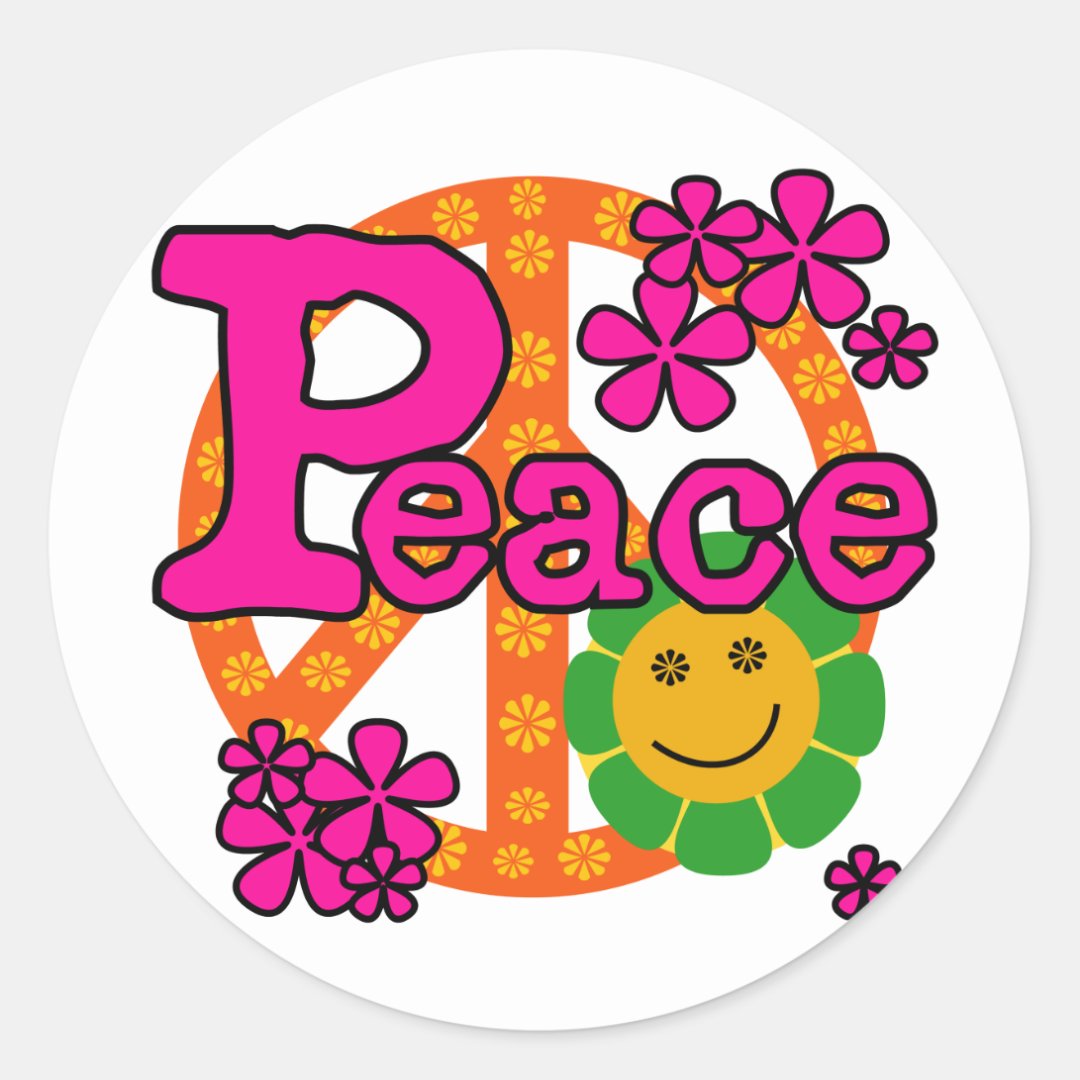 60s Style Peace Classic Round Sticker | Zazzle