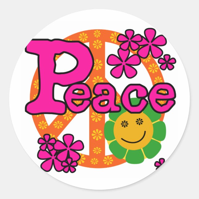 60s Style Peace Classic Round Sticker (Front)