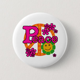 60s Style Peace Pinback Button