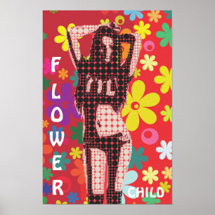 60s theme flower child slogan retro poster