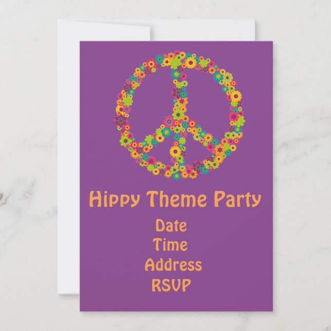 60s theme flower power hippy party invitation (Front)