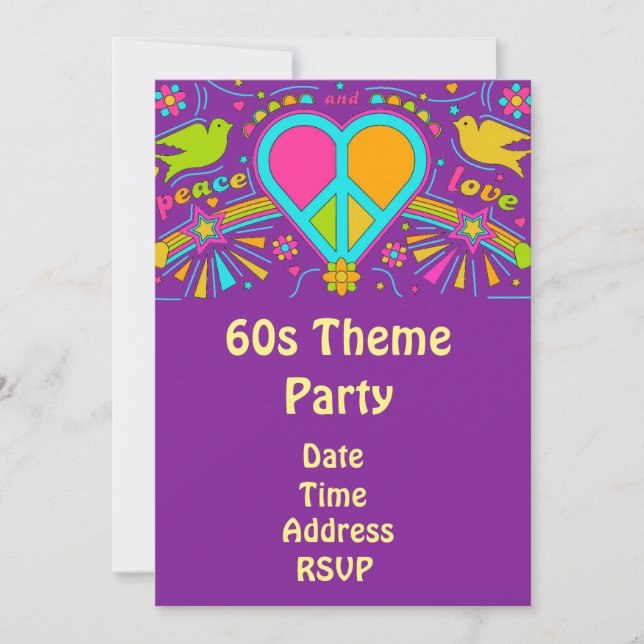 60s theme flower power hippy party invitation (Front)