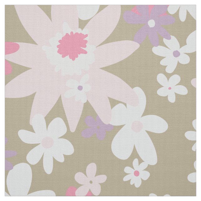 60s vintage flower pattern on khaki fabric (Swatch)