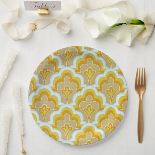 60s vintage mustard yellow patterned  paper plates