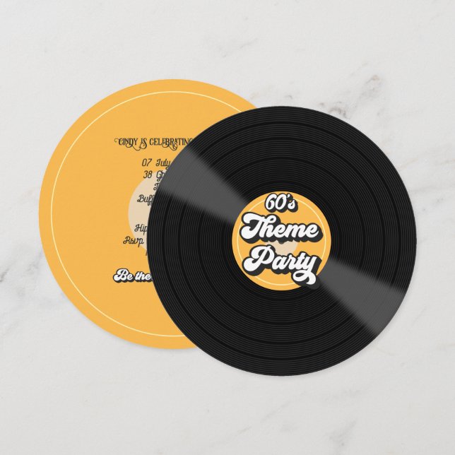 60's Vintage Record-Themed Retro Party Invitation (Front/Back)