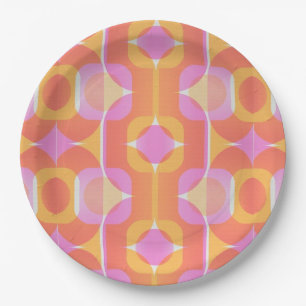 60's vintage retro pink and orange patterned paper plates