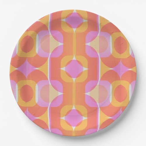60s vintage retro pink and orange patterned  paper plates