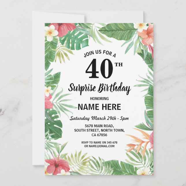 60th 50th 40th 30th Birthday Party Tropical Invite (Front)