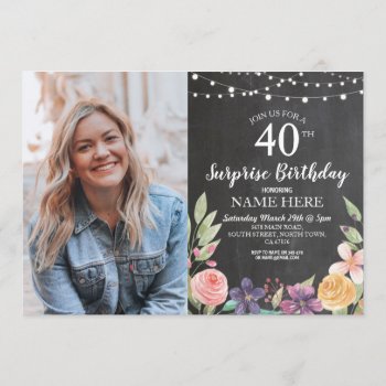 60th 50th 40th Birthday Party Chalk Floral Photo Invitation by WOWWOWMEOW at Zazzle