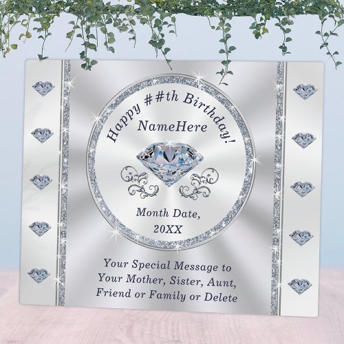 60th 75th 100th Birthday Gift Ideas or ANY AGE Plaque