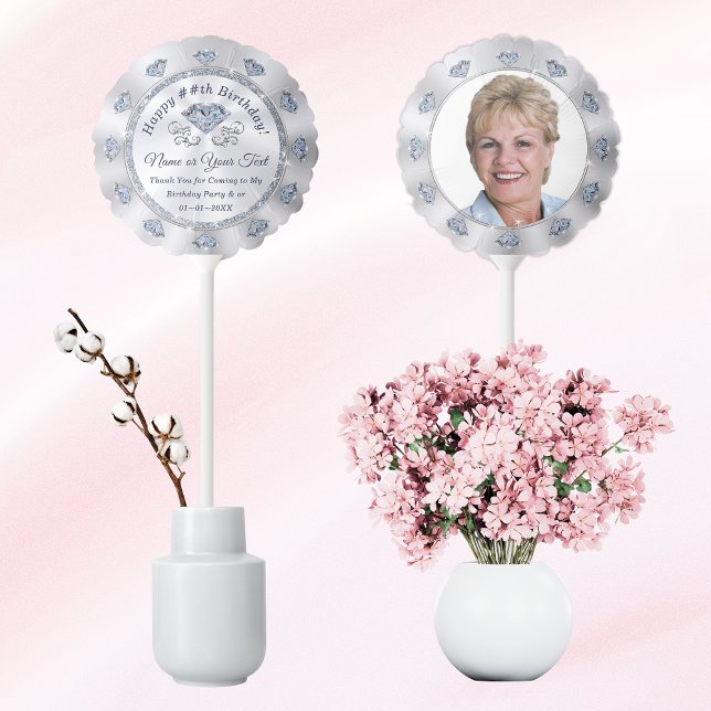 60th, 75th, 100th Birthday Table Decorations,  Balloon (Photo Personalized Diamond Birthday Party for ANY YEAR. 100th, 60th Birthday Balloons for Adults. )