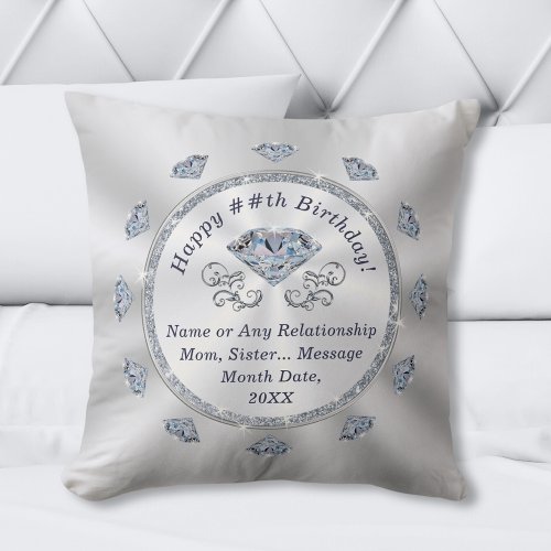 60th 75th 90th 100th Birthday Gift Ideas Woman Throw Pillow