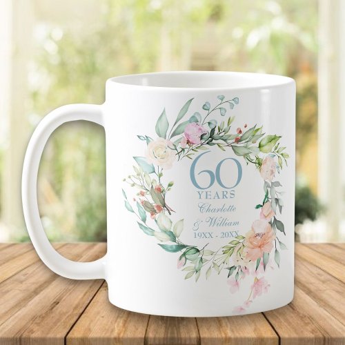 60th  75th Anniversary Country Roses Garland Coffee Mug
