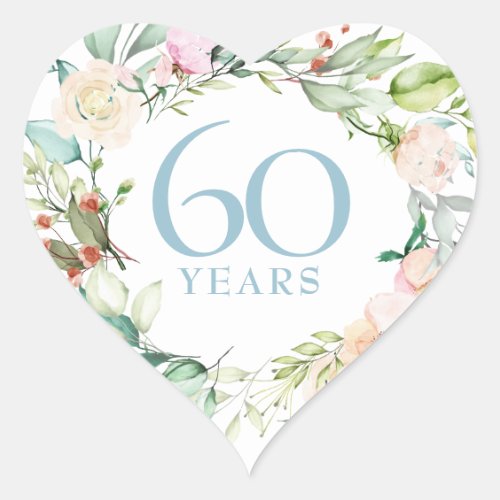 60th  75th Anniversary Sweet Summer Roses Garland Heart Sticker