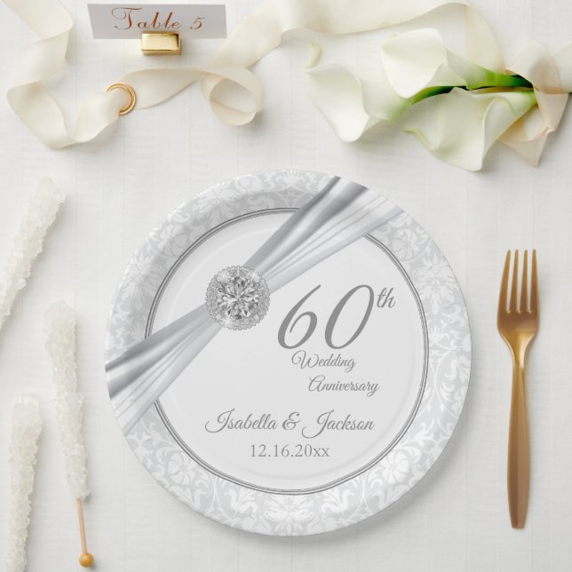 60th / 75th Diamond Anniversary  Paper Plates (Wedding)