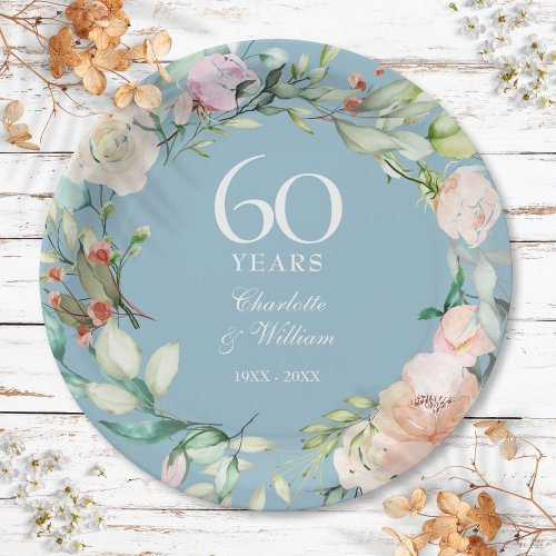 60th 75th Diamond Anniversary Roses Floral Paper Plates