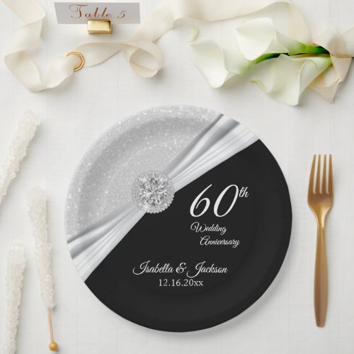 60th  75th Diamond Wedding Anniversary on Balck Paper Plates