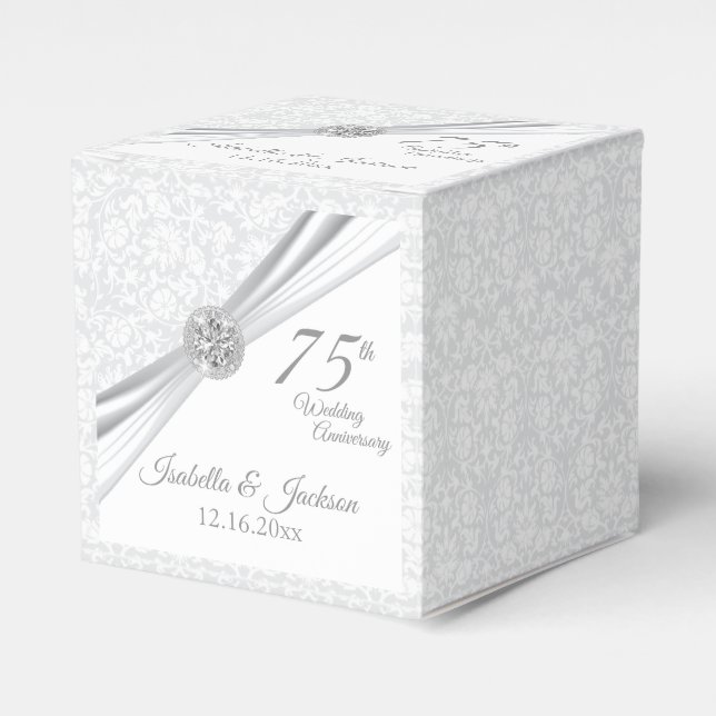60th / 75th Diamond Wedding Anniversary on White Favor Boxes (Front Side)