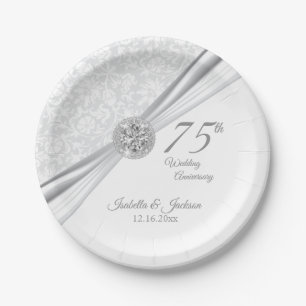 60th / 75th Diamond Wedding Anniversary on White Paper Plates