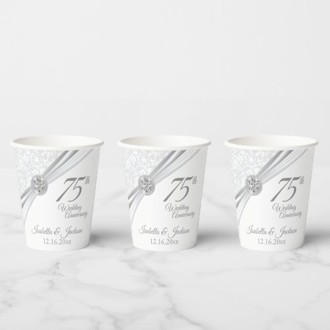60th /75th Diamond Wedding Anniversary  Paper Cups (Multi)