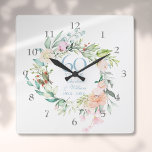 60th / 75th Wedding Anniversary Roses Garland Square Wall Clock<br><div class="desc">Featuring a delicate watercolor floral garland,  this chic botanical 60th or 75th wedding anniversary clock can be personalized with your special diamond or platinum anniversary information in elegant diamond blue text. Designed by Thisisnotme©</div>