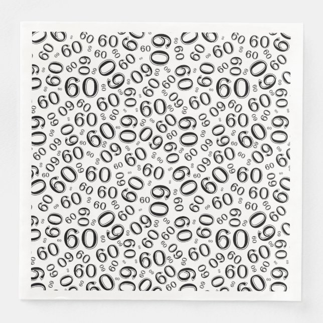 60th Age Random Number Pattern Black/White Paper Dinner Napkins (Front)
