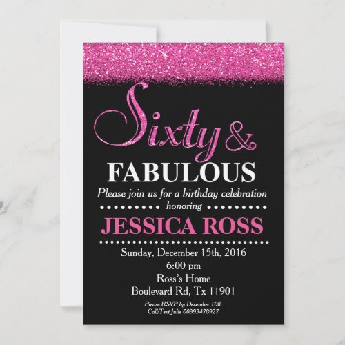 60th and Fabulous birthday invitations for female