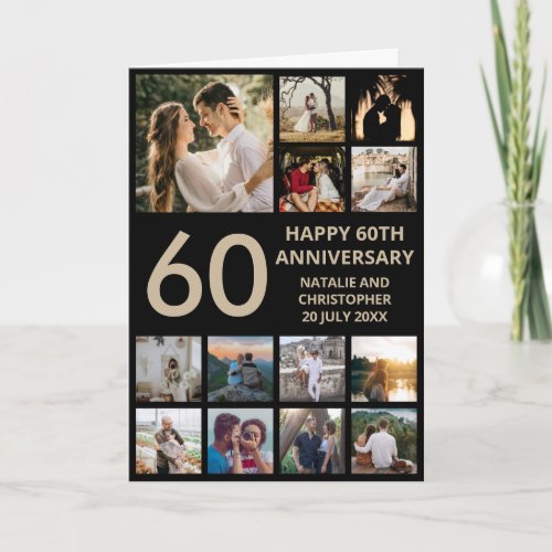60th Anniversary 13 Photo Collage Black and Gold Card