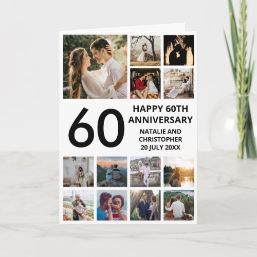 60th Anniversary 13 Photo Collage Black and White Card