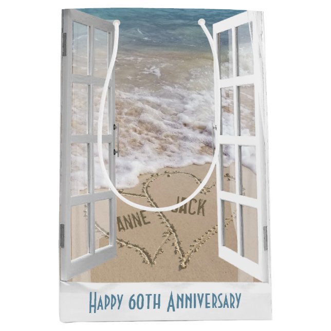 60th Anniversary Beach Hearts  Medium Gift Bag (Front)