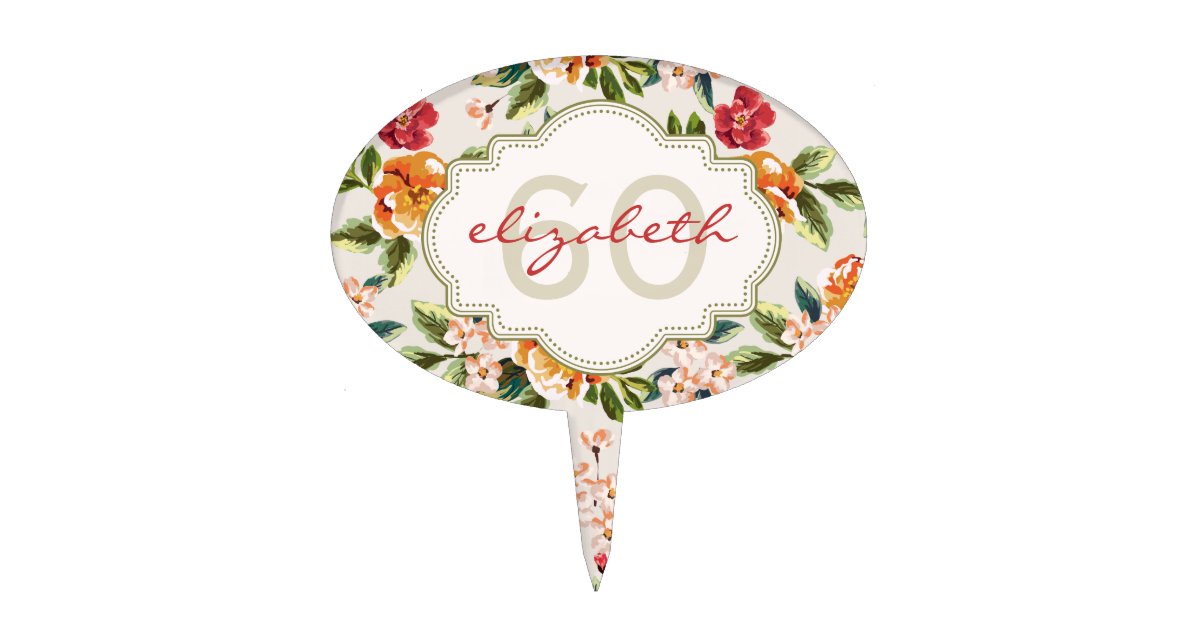 60th Anniversary Birthday Elegant Vintage Floral Cake Topper