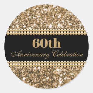 60th Anniversary Celebration Gold Glitter Pearls Classic Round Sticker